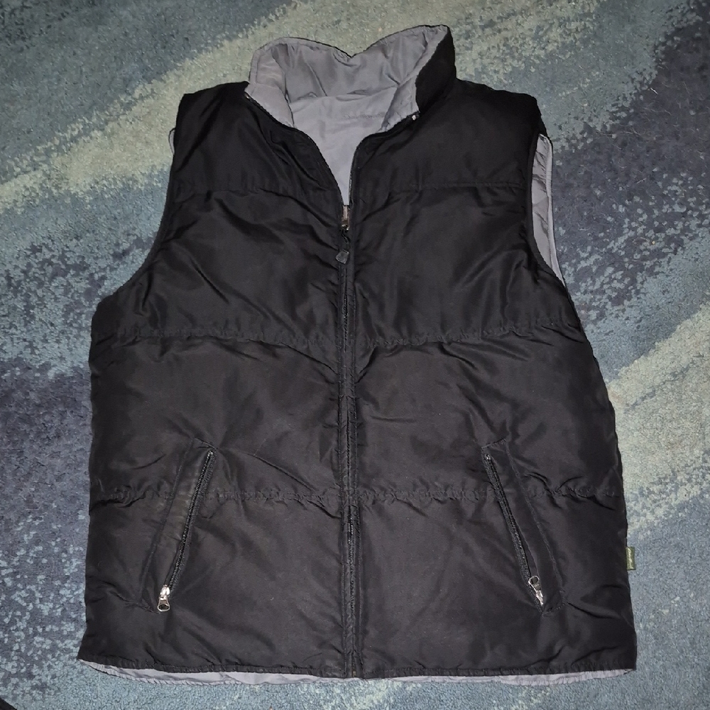 MENS EDDIE BAUER REVERSIBLE GOOSE DOWN VEST...SIZE L TALL...EUC